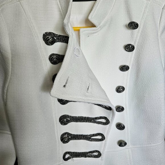 New without Tags with Defect Balmain Crystal Embellished Military White Jacket - Picture 5 of 9